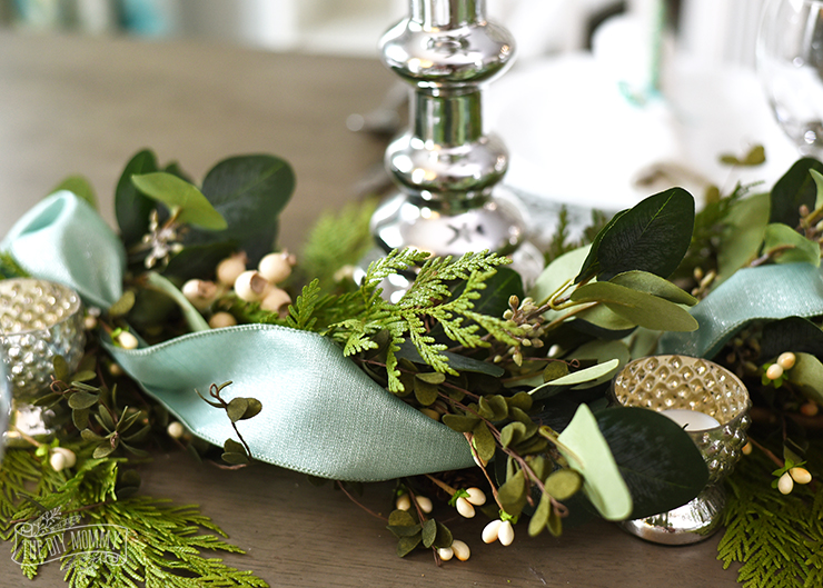 Aqua Blue, Teal & Green Farmhouse Christmas Table & Hutch Decoration Ideas