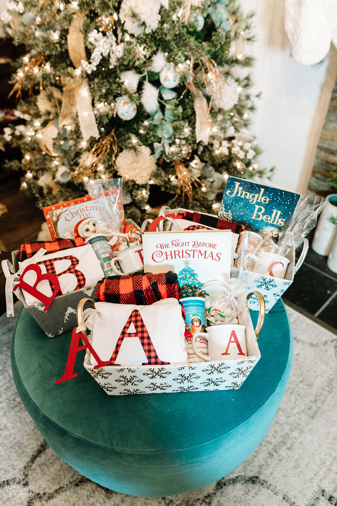 Personalize this Christmas Eve box filled with PJ's, books, hot chocolate, mug and candy canes for each of your family members. 
